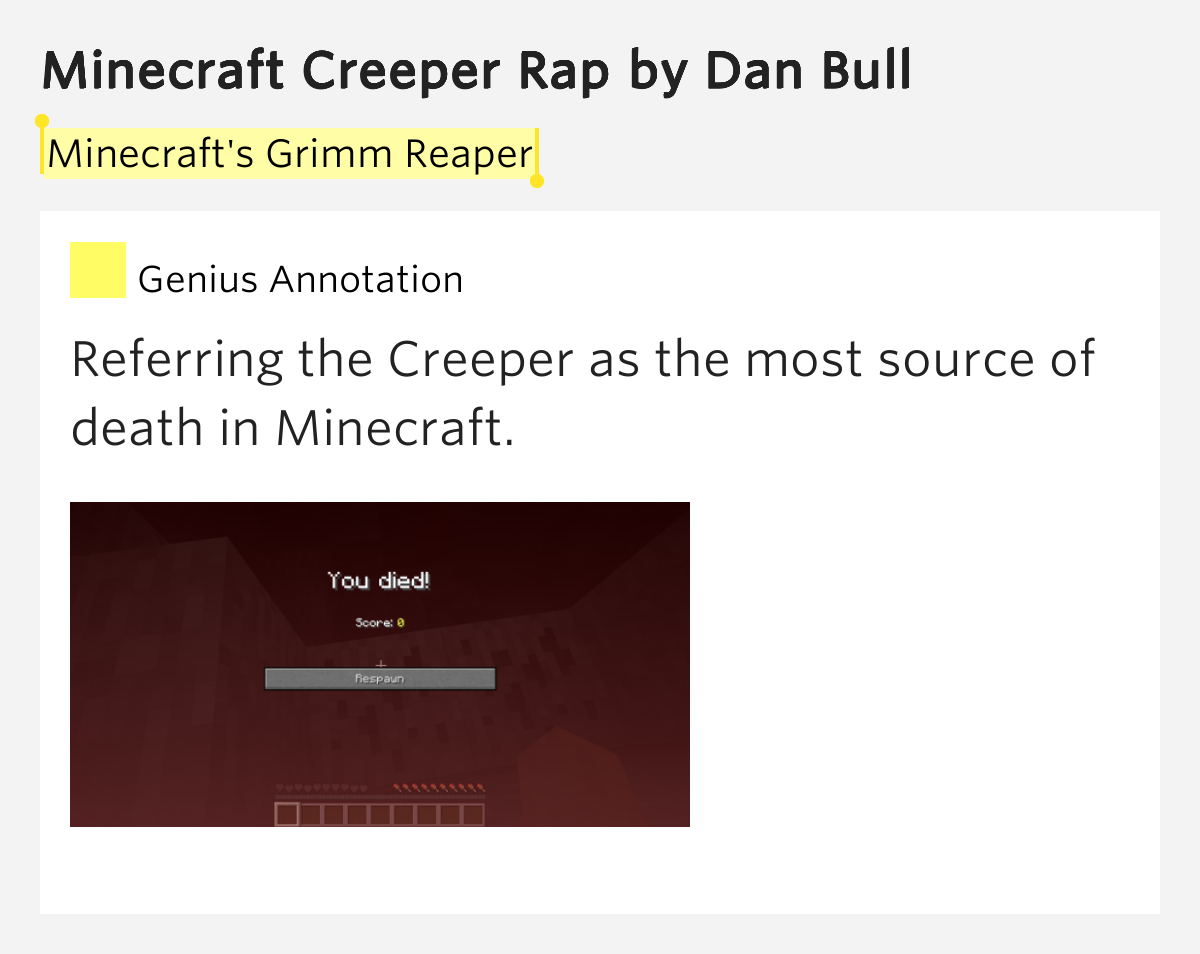 Minecraft's Grimm Reaper Minecraft Creeper Rap by Dan Bull
