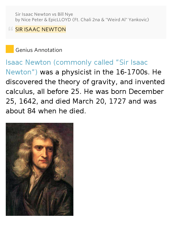 Isaac Newton Vs Bill Nye Lyrics