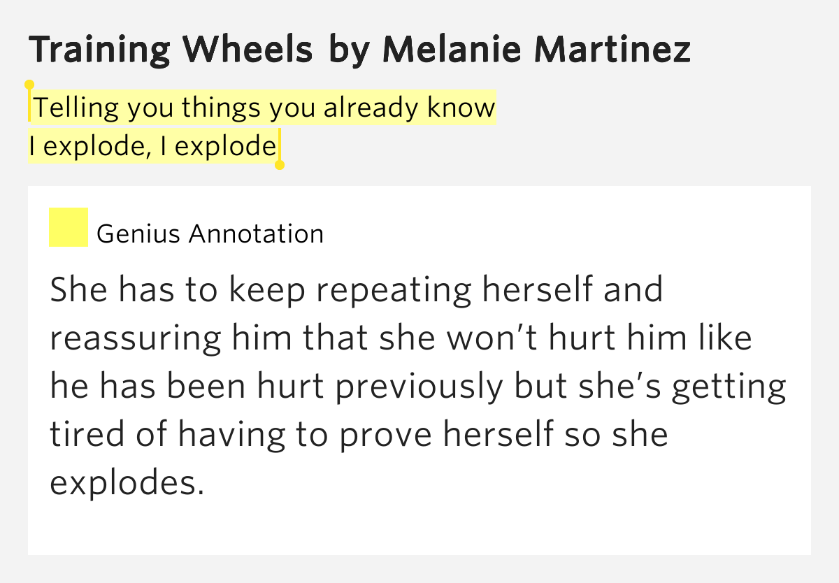 Telling you things you already know / I explode, I explode Training