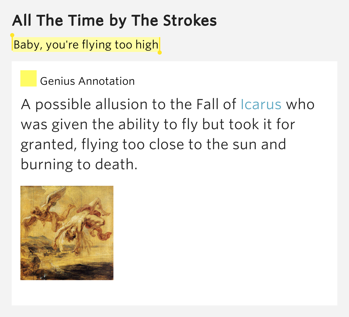 Baby, you're flying too high – All The Time Lyrics Meaning