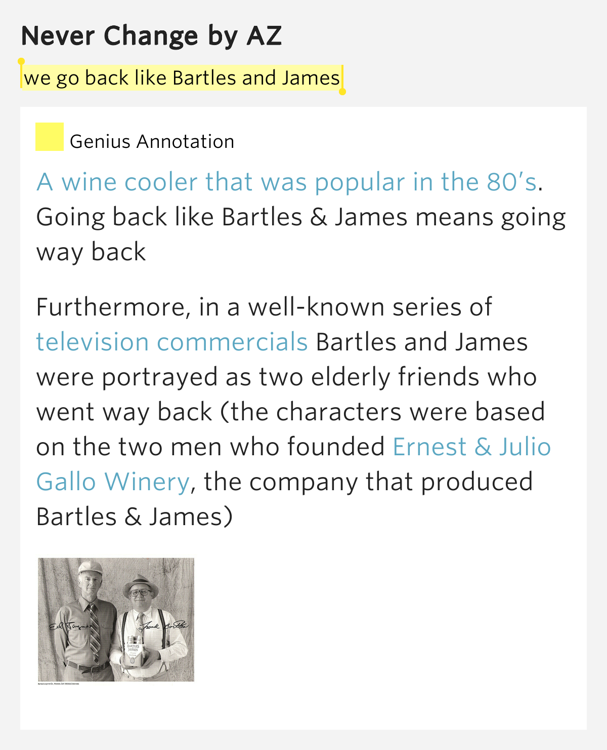 We go back like Bartles and James Never Change by AZ