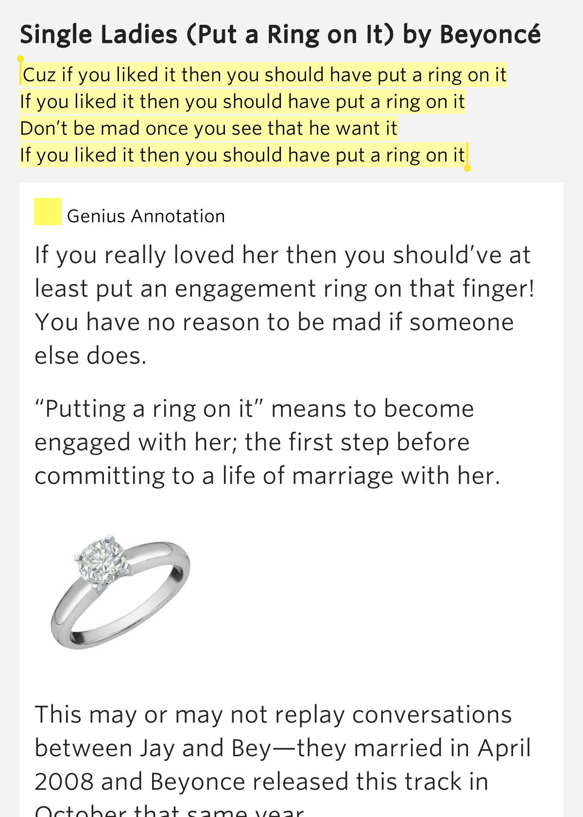 Beyonce Should Ve Put A Ring On It Lyrics Beyonce Should Ve Put A Ring On It Lyrics