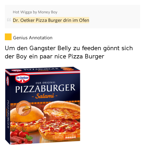 Dr. Oetker Pizza Burger drin im Ofen Hot Wigga by Money Boy