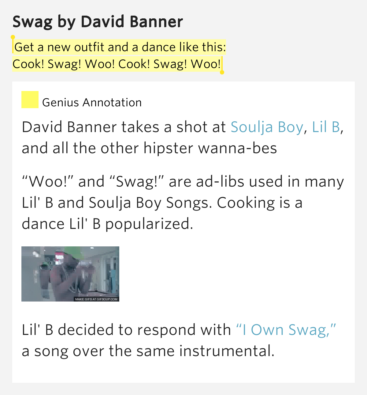 Get a new outfit and a dance like this / Cook! Swag! Woo! Cook! Swag