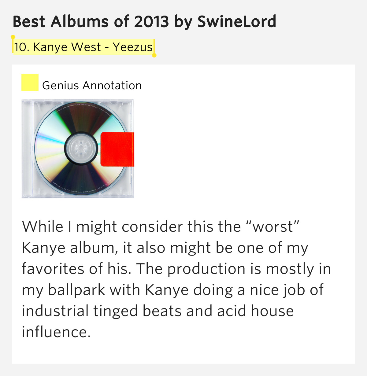10. Kanye West Yeezus Best Albums of 2013 Lyrics Meaning