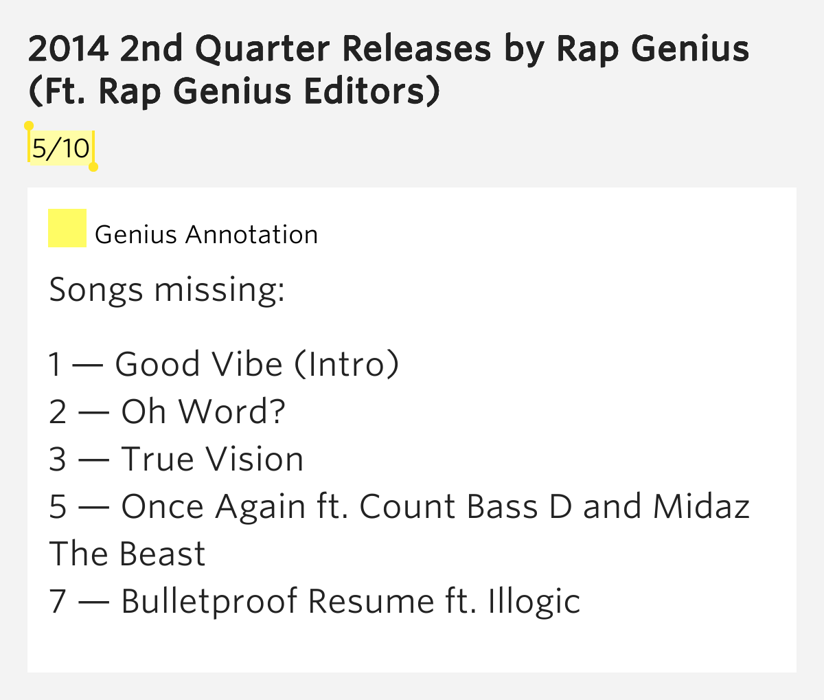 5/10 2014 2nd Quarter Releases Lyrics Meaning