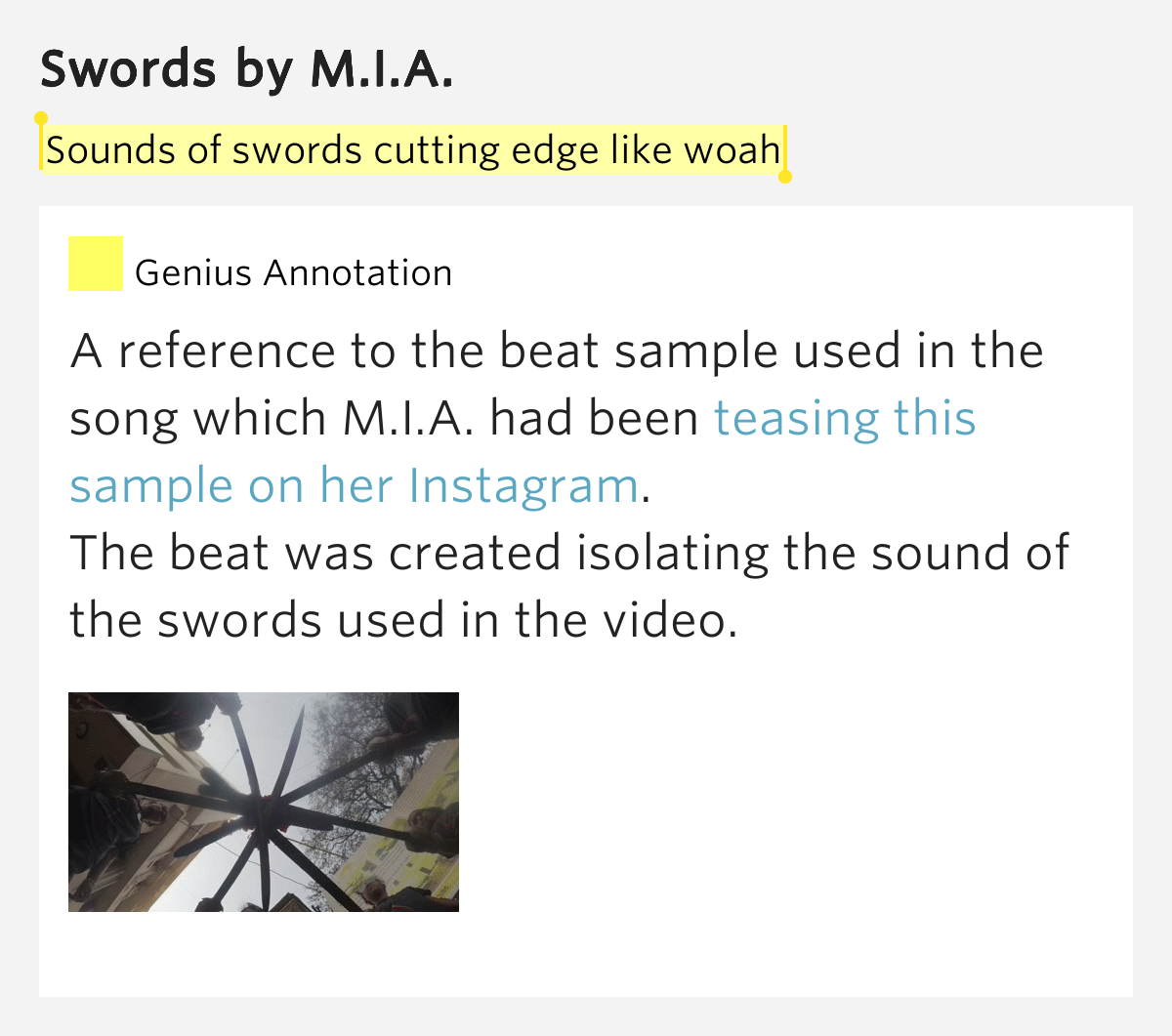 Sounds of swords cutting edge like woah Swords Lyrics Meaning