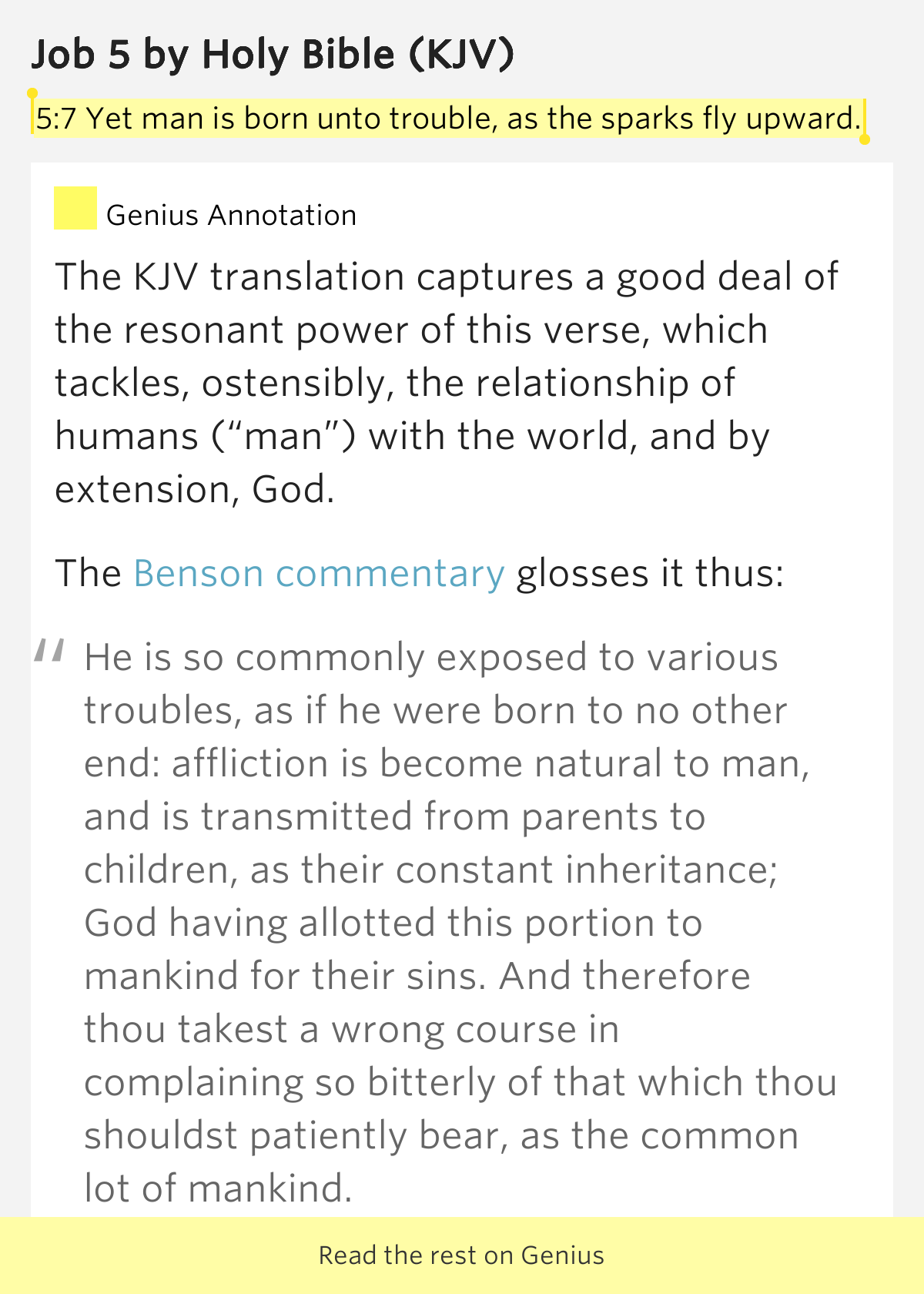 57 Yet man is born unto trouble, as the sparks fly upward. Job 5 Meaning