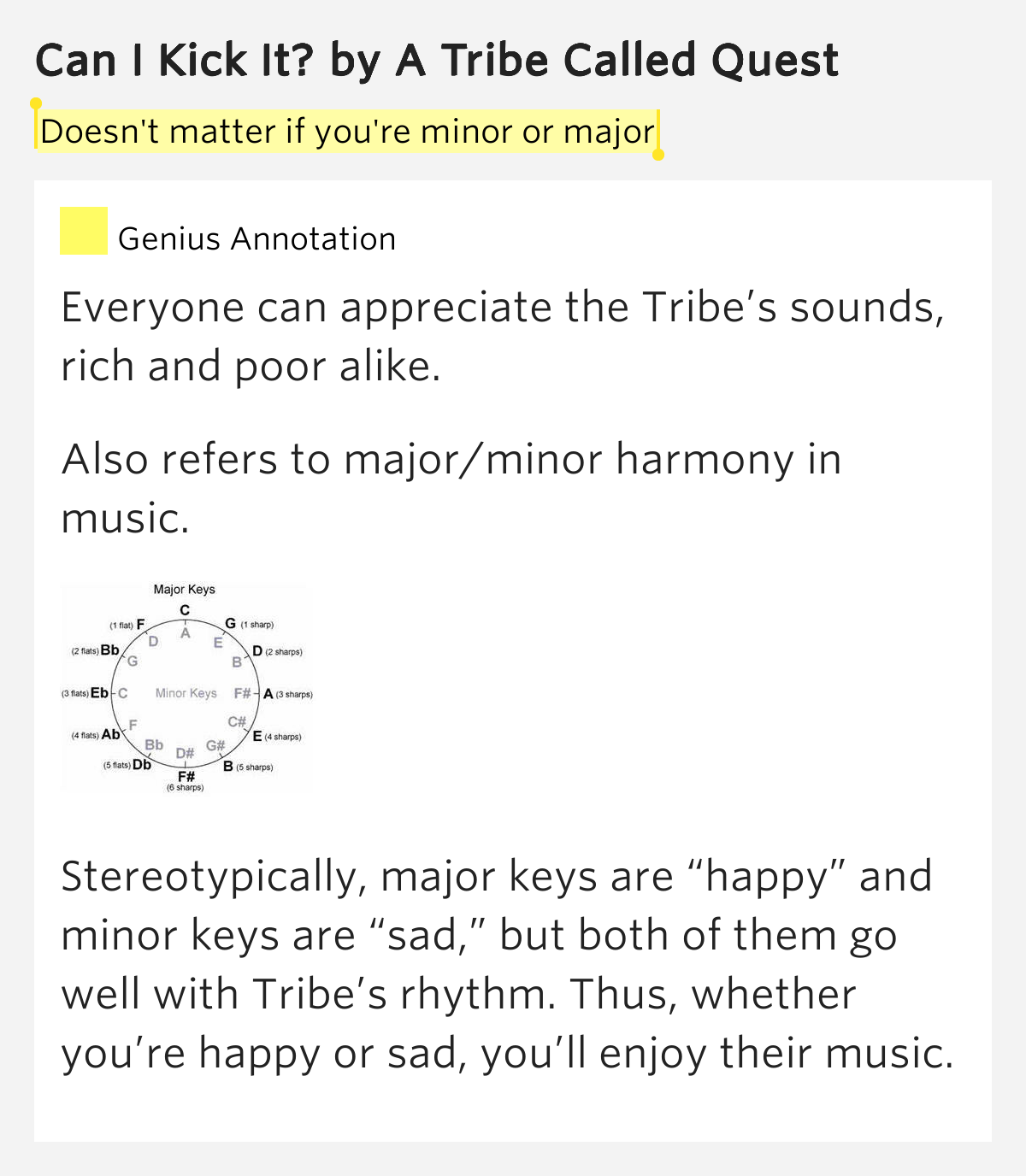 Doesn't matter if you're minor or major Can I Kick It? Lyrics Meaning