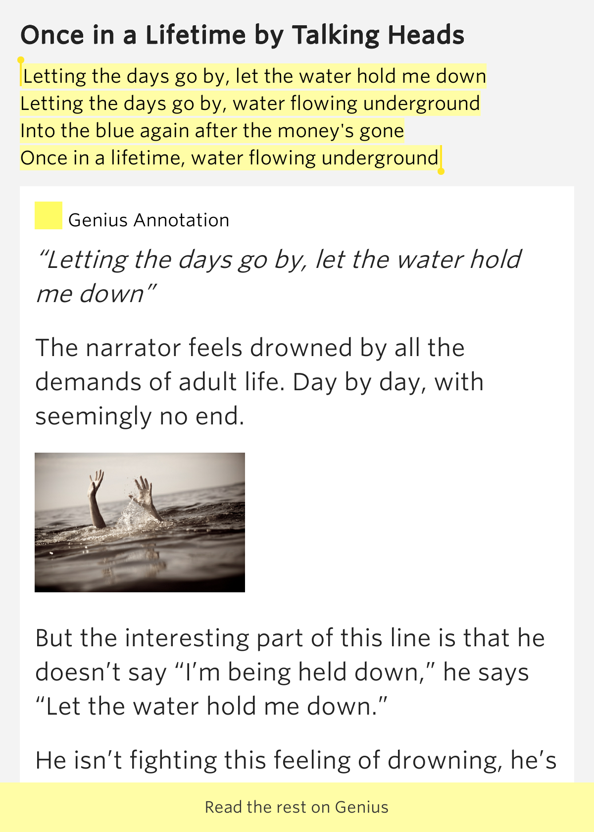 Letting the days go by, let the water hold.. Once in a Lifetime