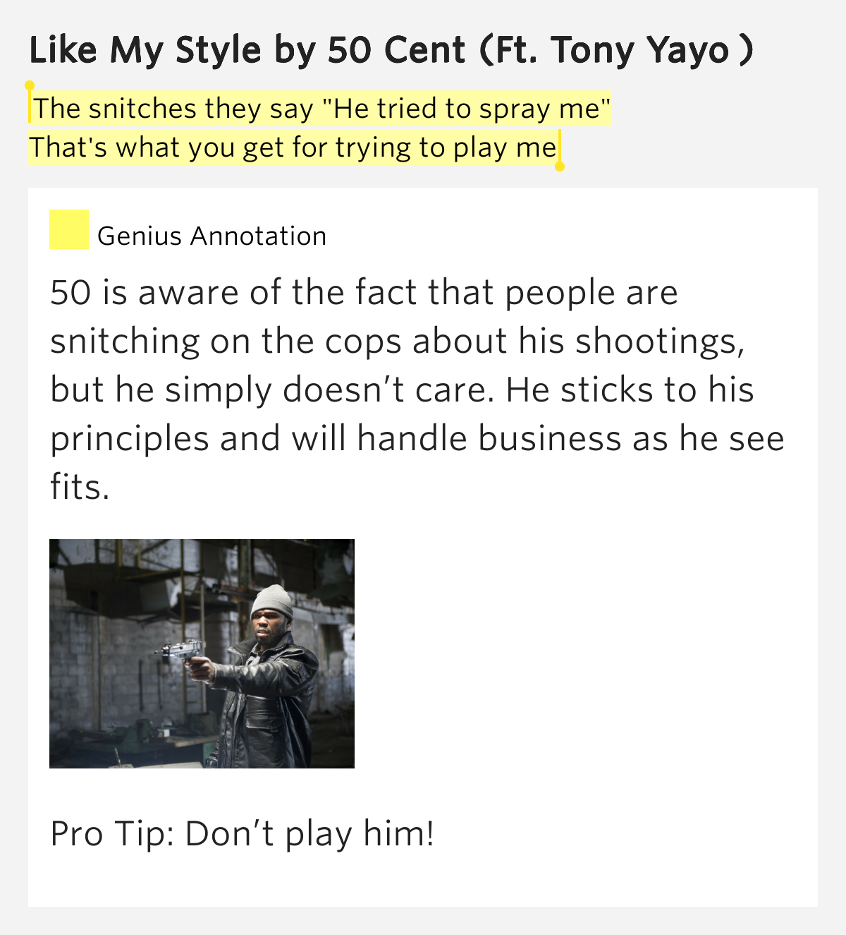 50 Cent Likes Lyrics Doesnt Like Golf the snitches they say quot he tried to spray me quot like my 50 Cent Likes Lyrics Doesnt Like Golf the snitches they say quot he tried to spray me quot like my