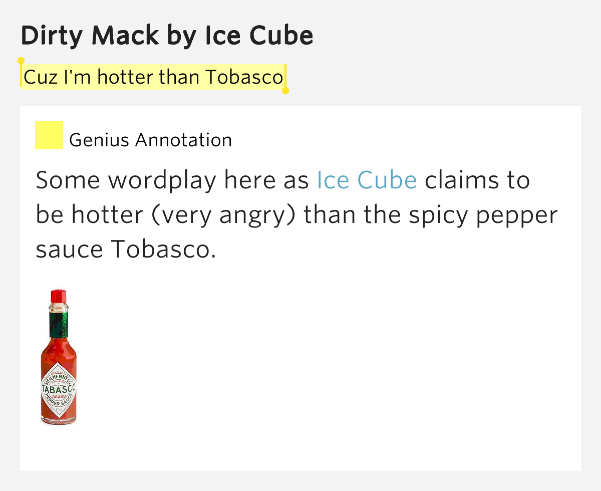 Cuz I'm hotter than Tobasco Dirty Mack Lyrics Meaning