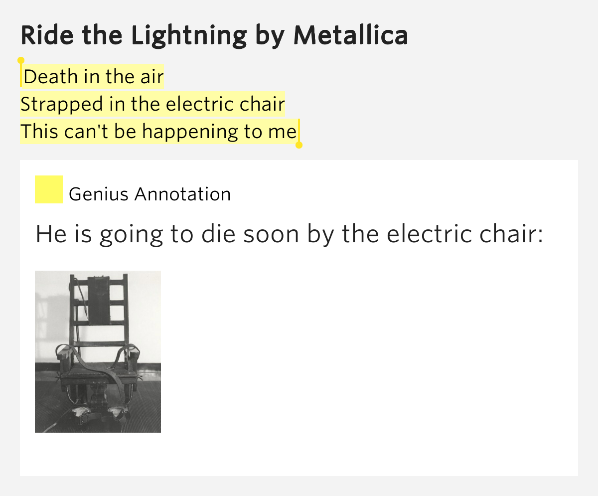 Death in the air / Strapped in the electric chair / This can't be
