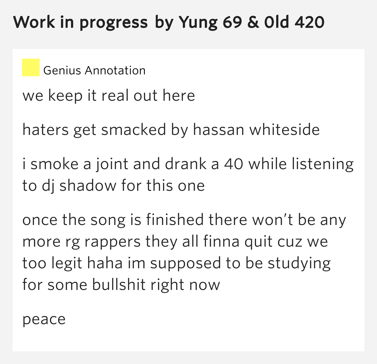 Work in progress Work in progress Lyrics Meaning