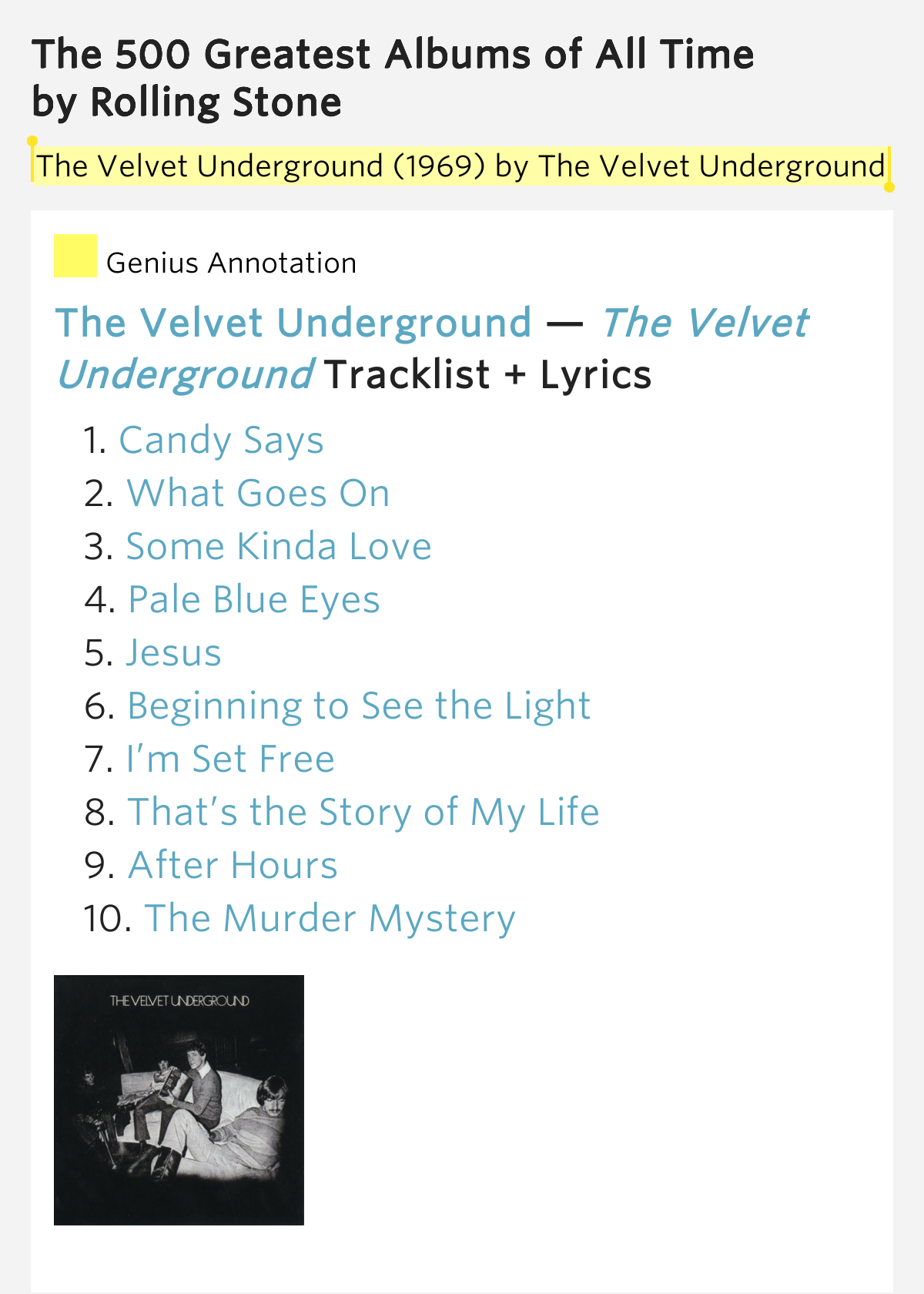 The Velvet Underground.. The 500 Greatest Albums of All Time