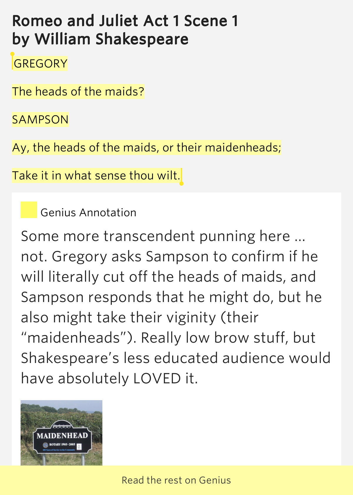 GREGORY / The heads of the maids? / SAMPSON / Ay, the heads of the