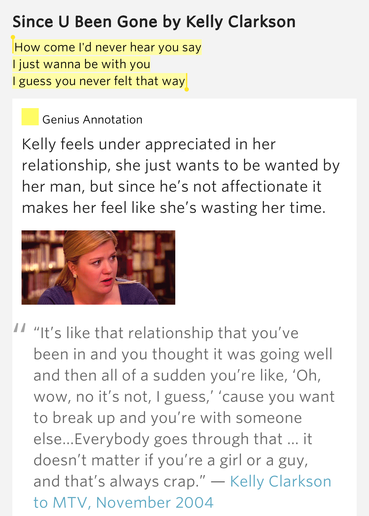 LYRIC SINCE U BEEN GONE KELLY CLARKSON lyric since u been gone kelly clarkson: