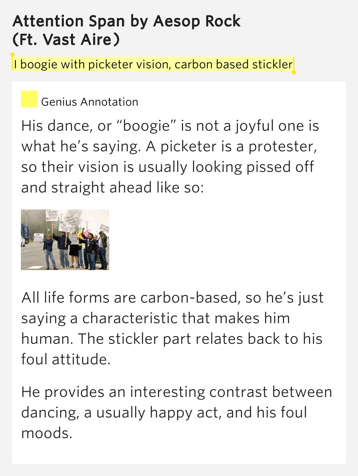 I boogie with picketer vision, carbon based stickler Attention Span