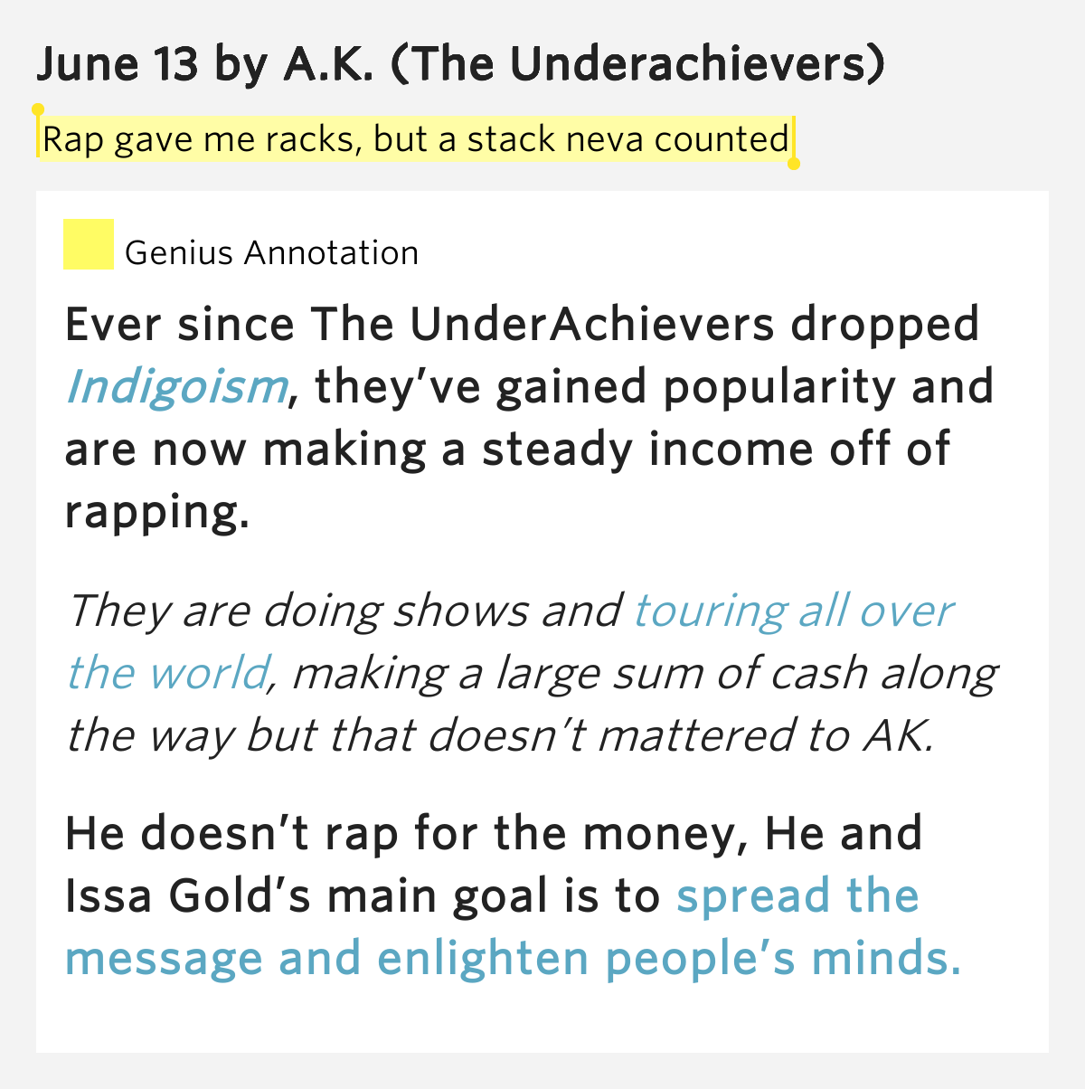 Rap gave me racks, but a stack neva counted June 13