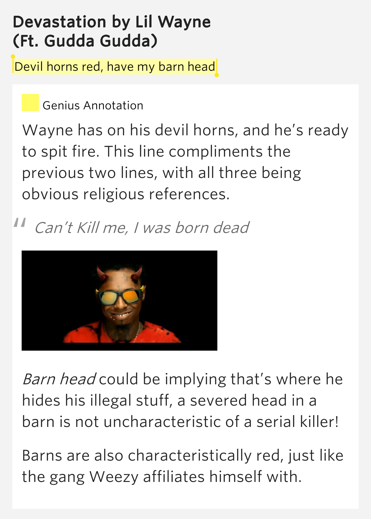 Devil Horns Red Have My Barn Head Devastation Lyrics Meaning