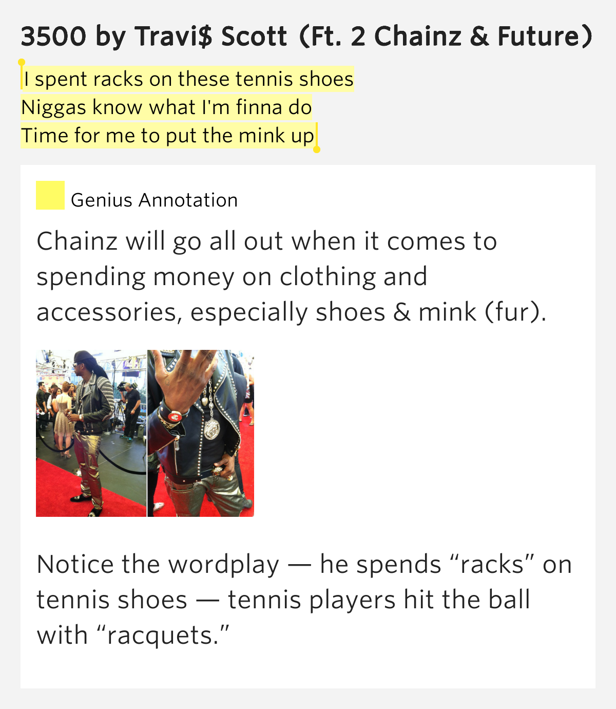 I spent racks on these tennis shoes / Niggas know what I�m