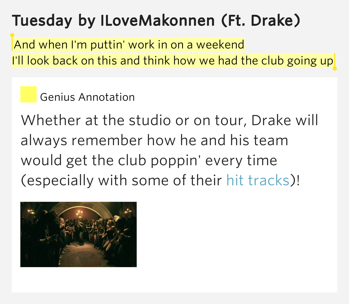 Club Going Up On A Tuesday Lyrics