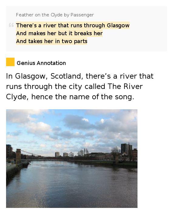 There’s a river that runs through Glasgow / And makes her but it breaks