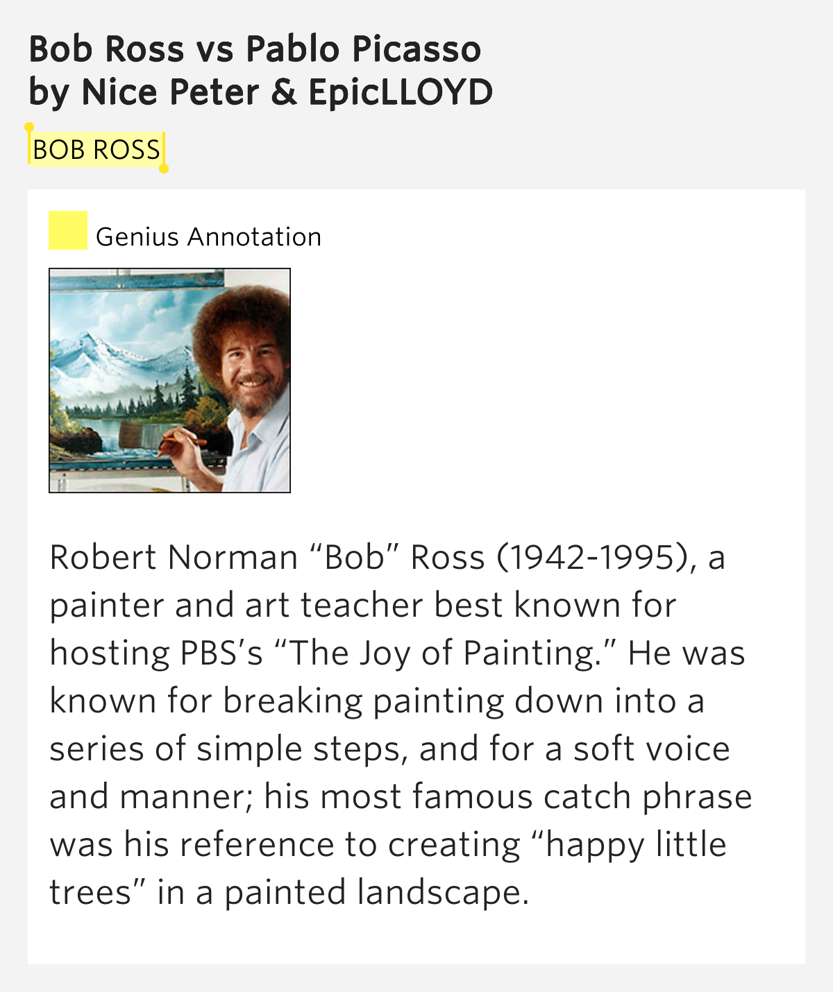 Pablo Picasso Vs Bob Ross Lyrics