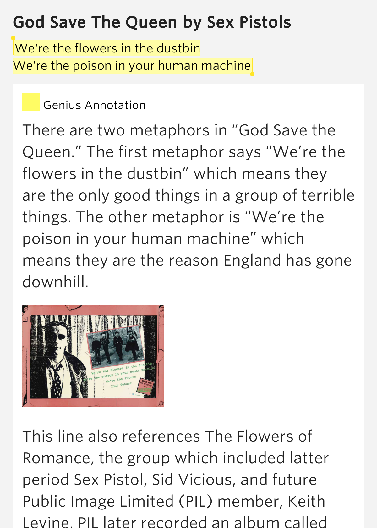 We're the flowers in the dustbin / We're the.. God Save The Queen