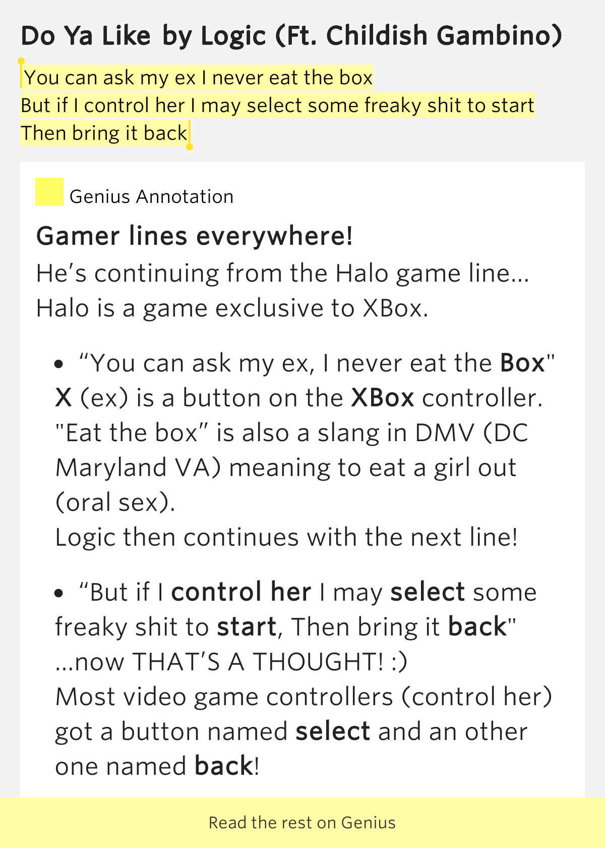 You can ask my ex I never eat the box / But if I control her I may