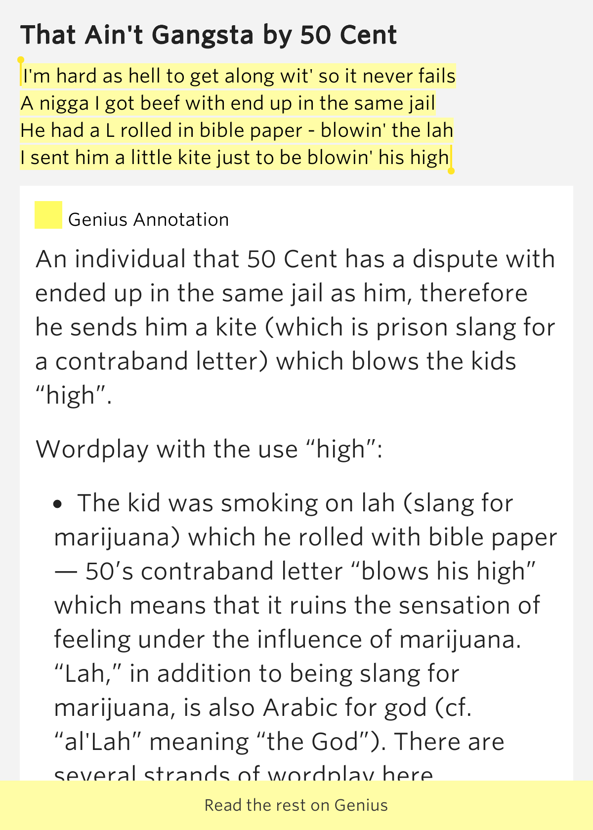 I'm hard as hell to get along wit' so it never fails / A nigga I got