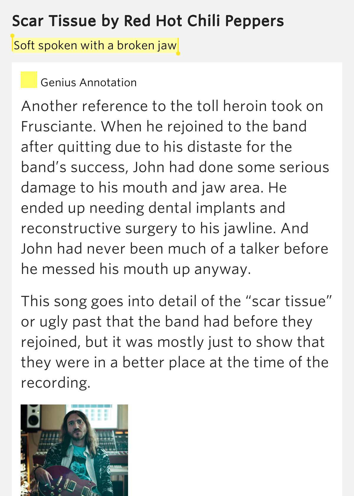 Soft spoken with a broken jaw Scar Tissue