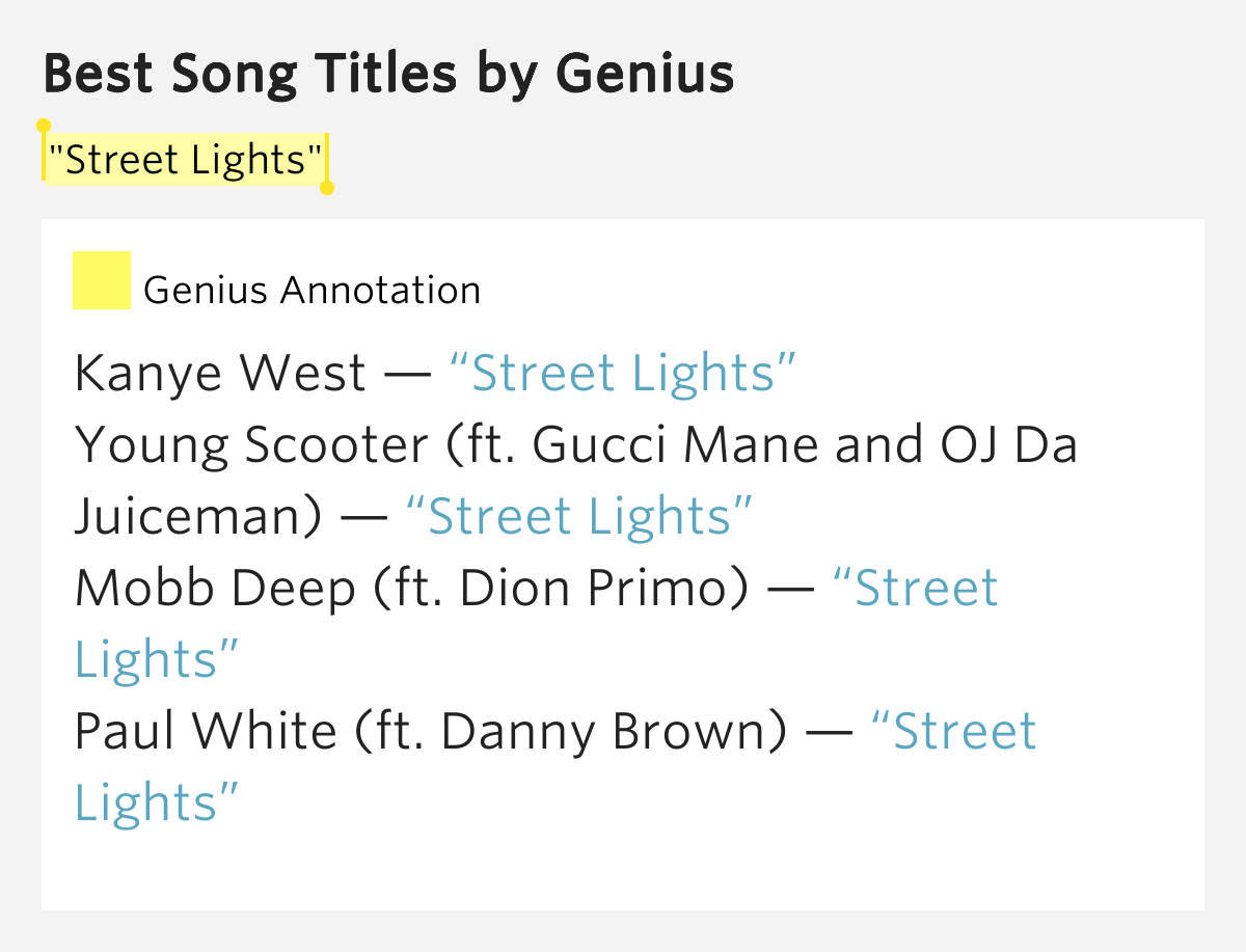 "Street Lights" Songs of the Same Title Lyrics Meaning