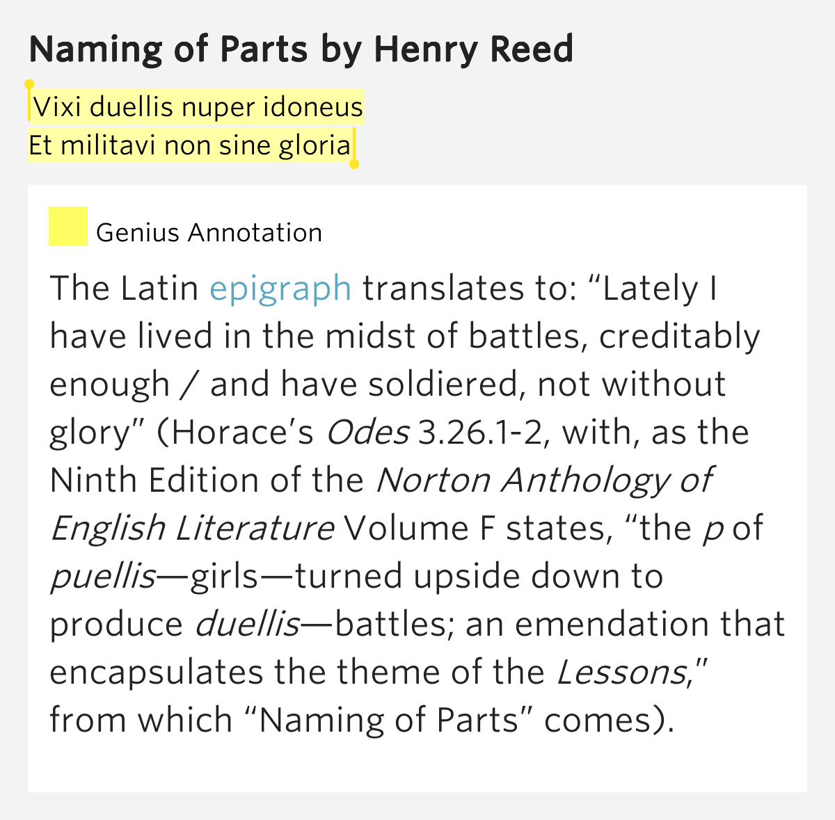 naming of parts henry reed essay Henry reed's reputation was established in 1946 by a single slim book of poems, a map of verona, which includes his much-anthologized war poem naming of parts, one of three poems grouped together as. naming of parts henry reed essay Henry reed's reputation was established in 1946 by a single slim book of poems, a map of verona, which includes his much-anthologized war poem naming of parts, one of three poems grouped together as.