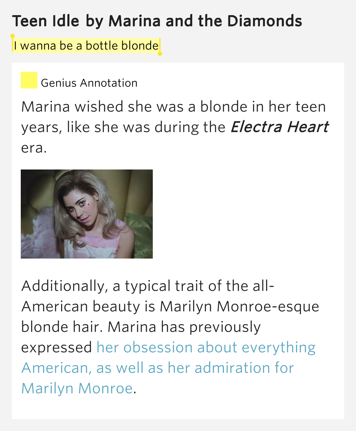 I wanna be a bottle blonde Teen Idle Lyrics Meaning
