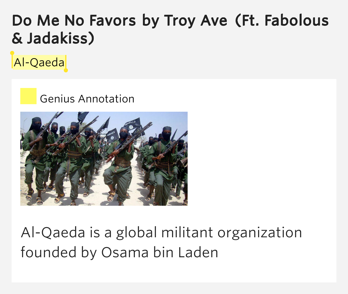 AlQaeda Do Me No Favors by Troy Ave