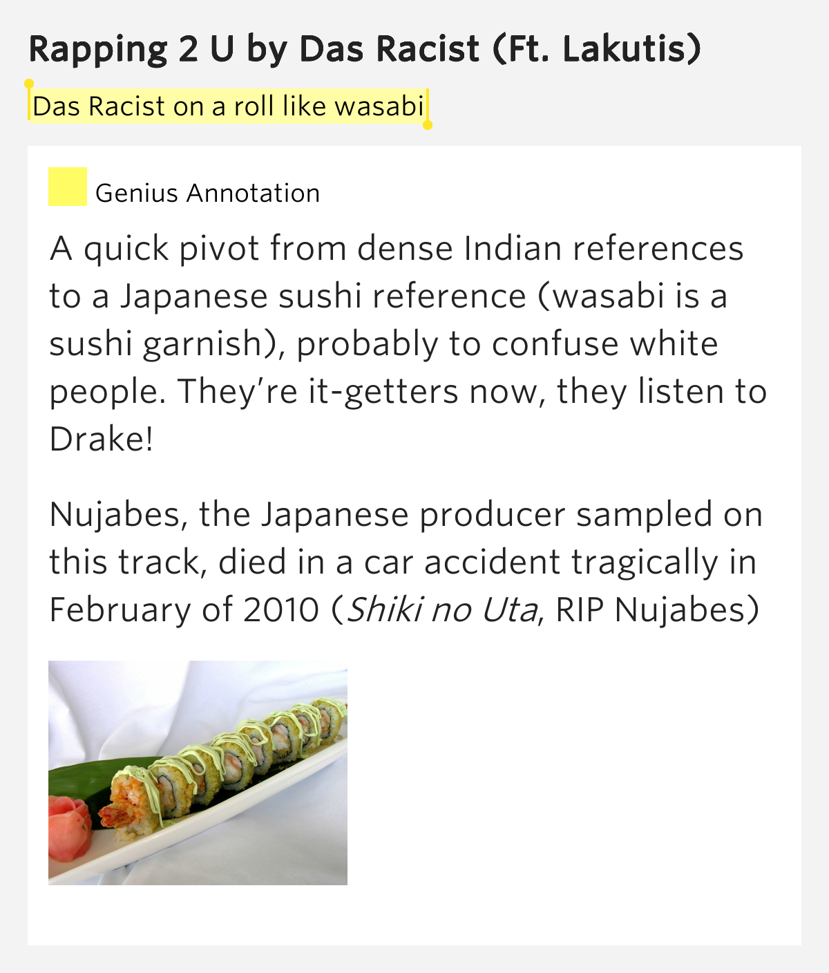 Das Racist on a roll like wasabi Rapping 2 U Lyrics Meaning