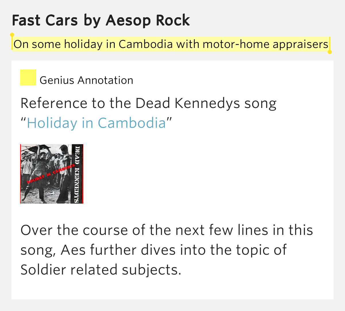 On some holiday in Cambodia with motorhome appraisers Fast Cars Lyrics Meaning
