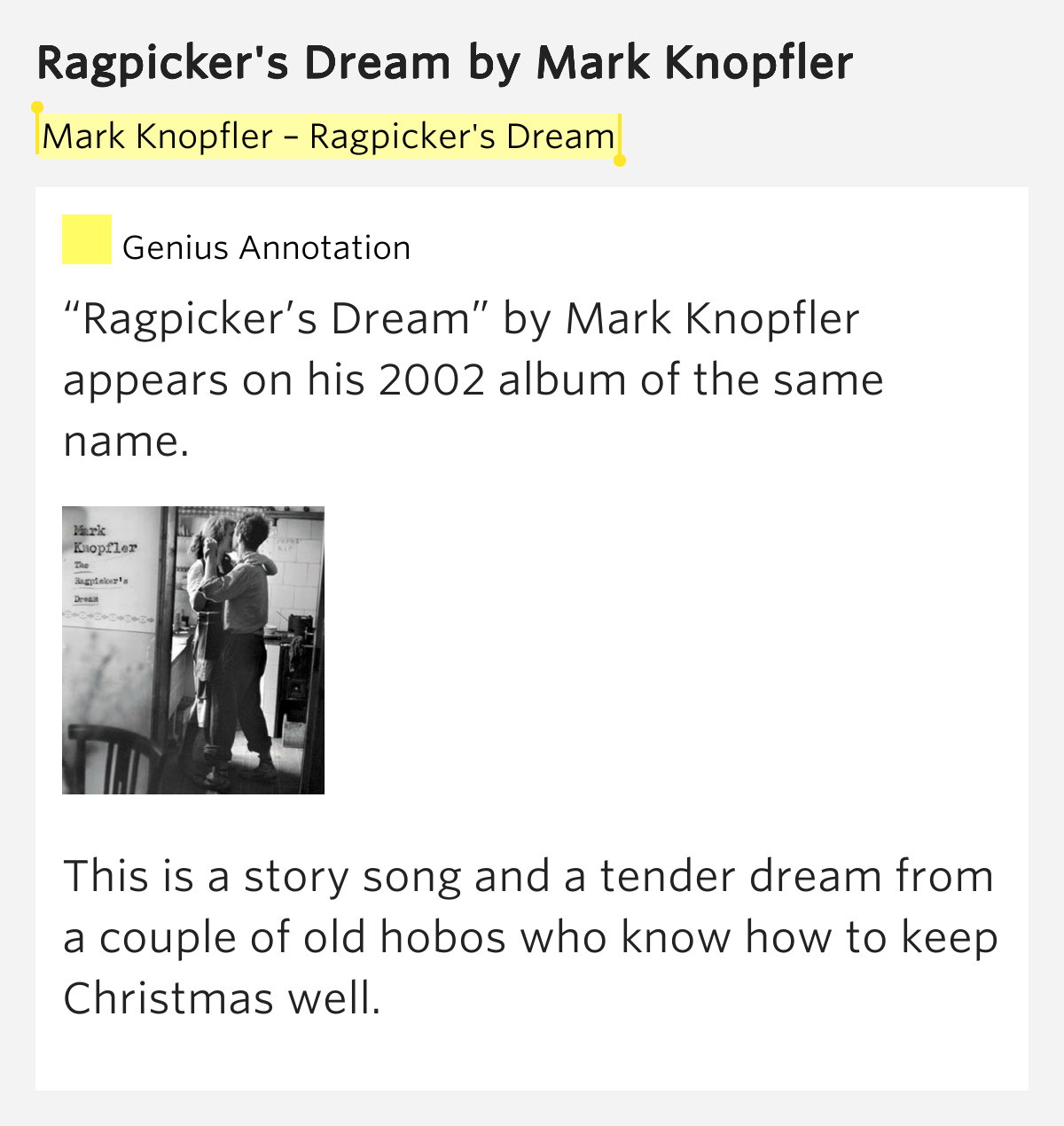 Mark Knopfler Ragpicker's Dream Ragpicker's Dream