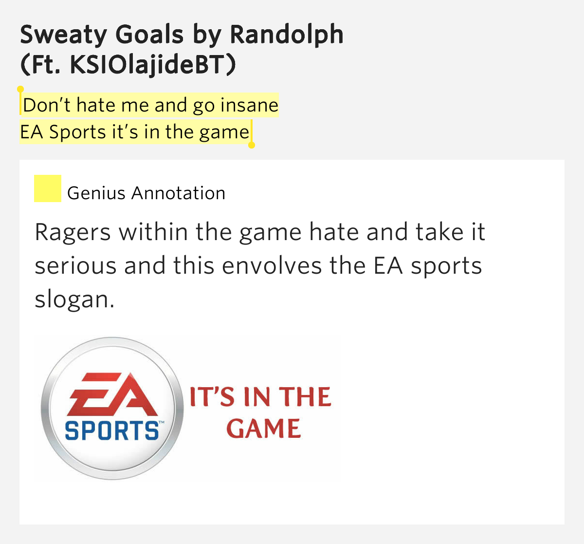 Don’t hate me and go insane / EA Sports it’s in.. Sweaty Goals