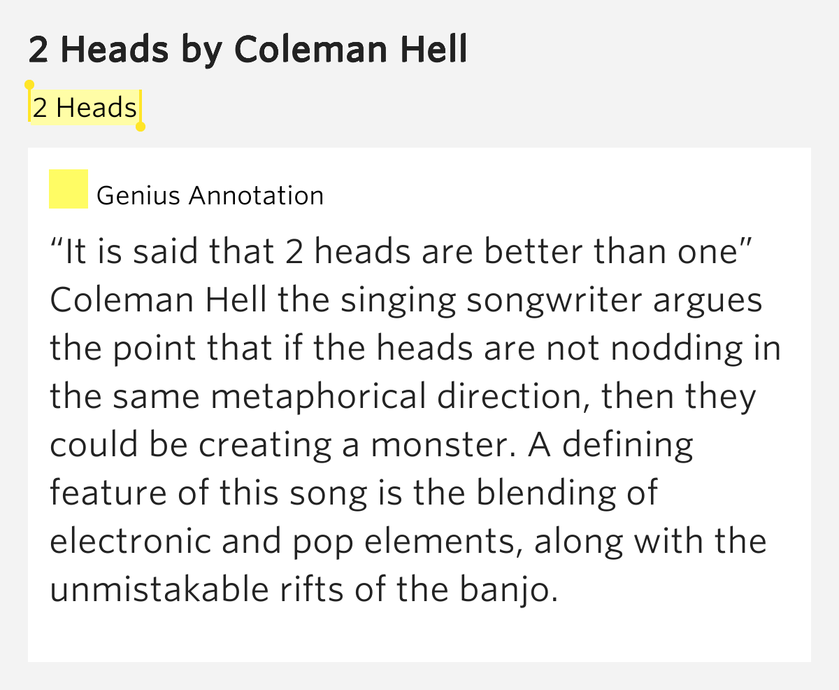 2 Heads 2 Heads Lyrics Meaning