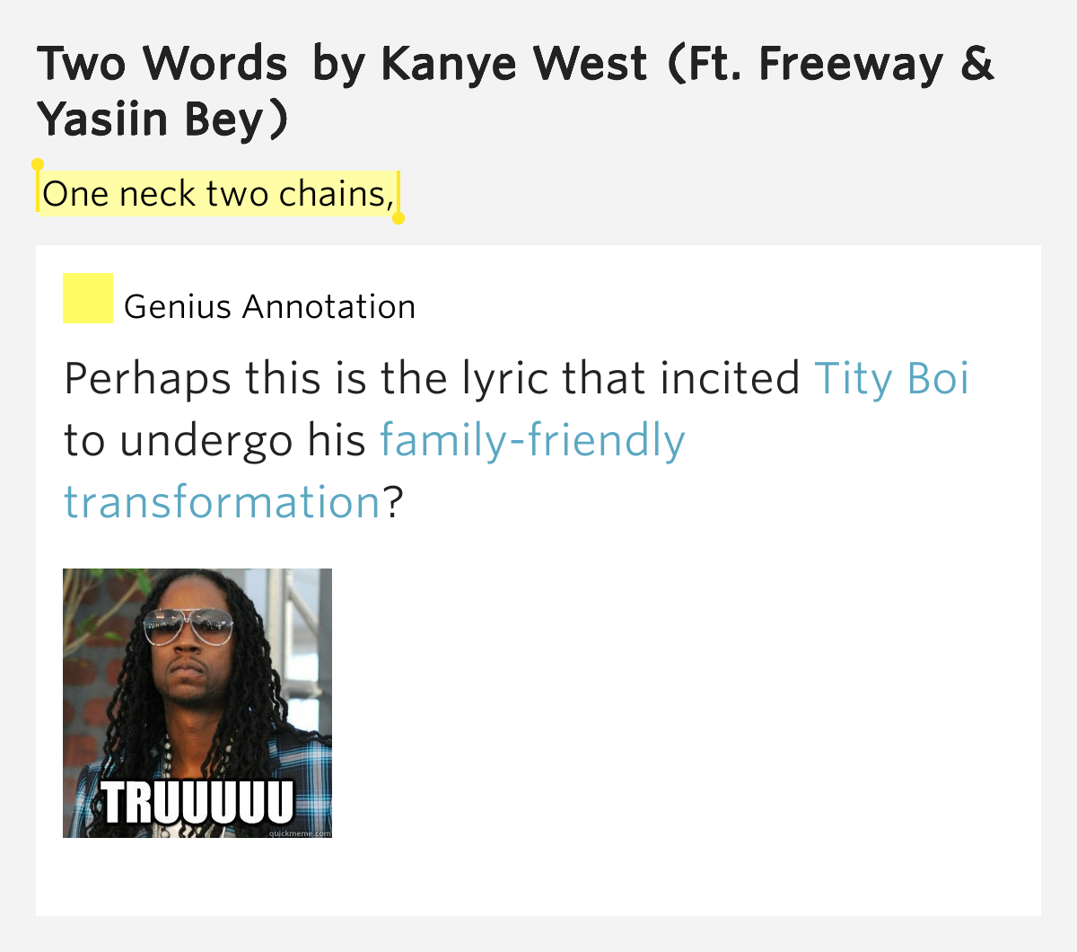 One neck two chains, Two Words Lyrics Meaning