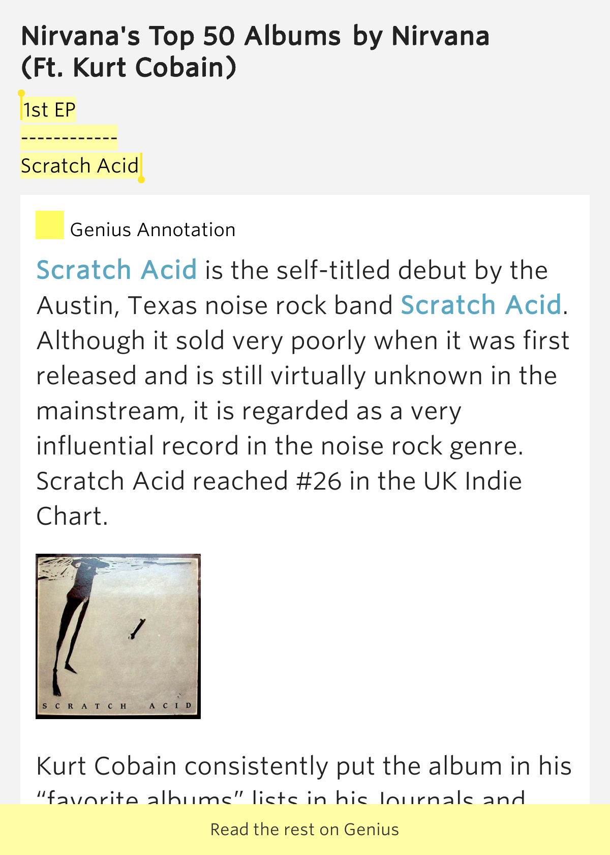 1st EP / / Scratch Acid Nirvana's Top 50 Albums Lyrics