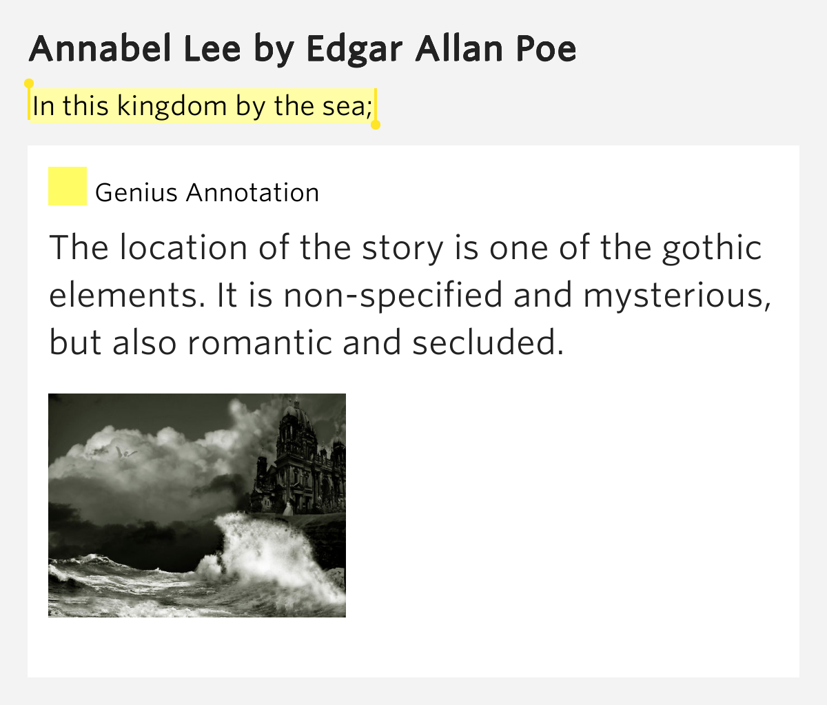 In this kingdom by the sea; Annabel Lee by Edgar Allan Poe