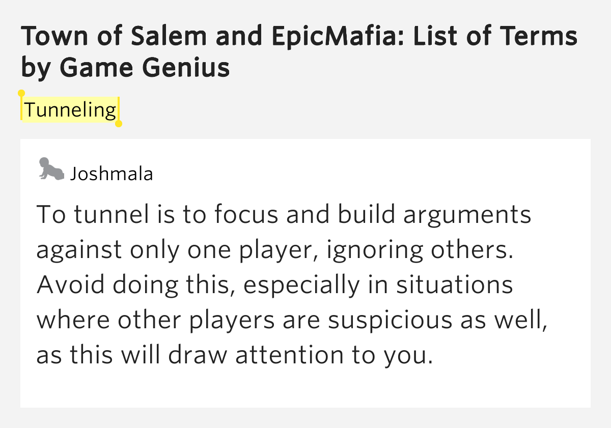Tunneling Town of Salem and EpicMafia List of Terms Meaning