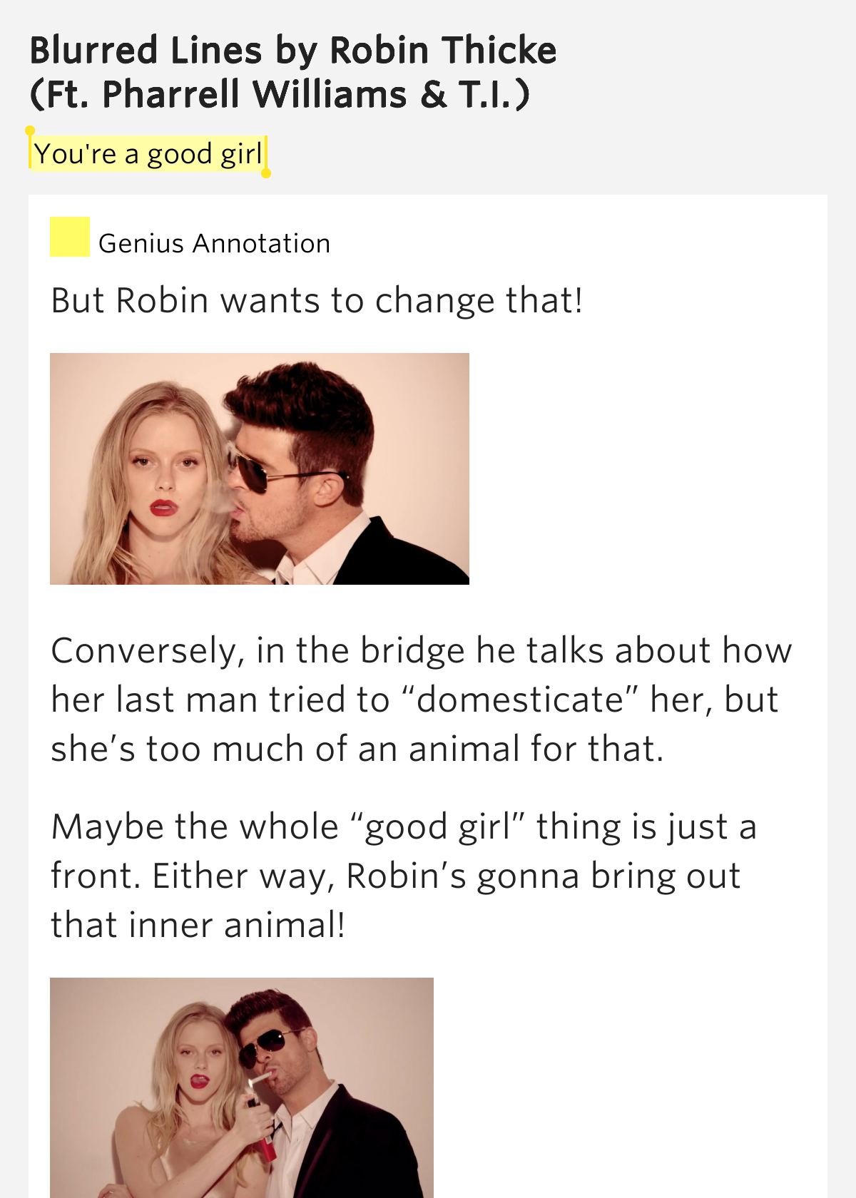 You're a good girl Blurred Lines by Robin Thicke