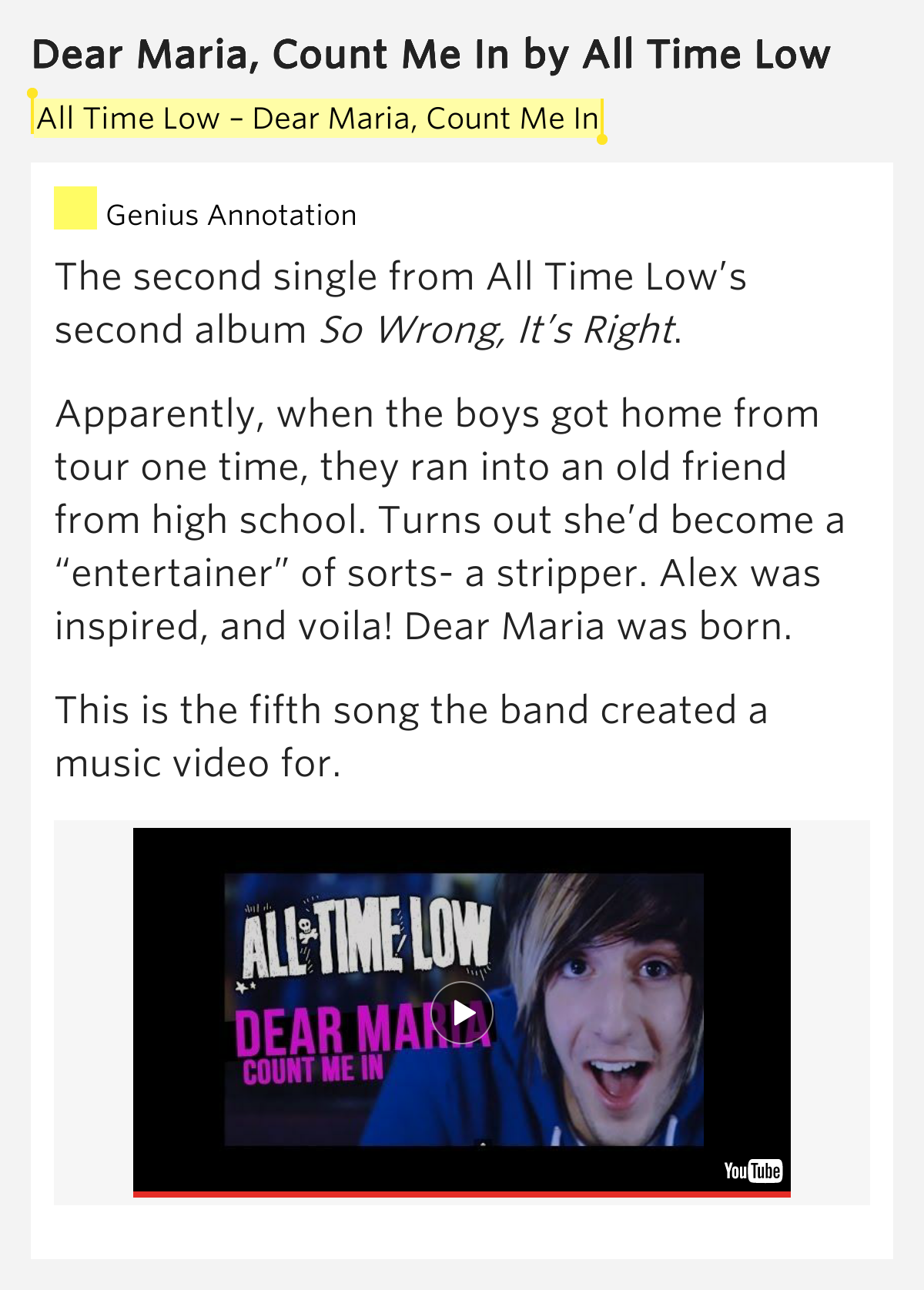 Dear Maria, Count Me In Dear Maria, Count Me In by All Time Low