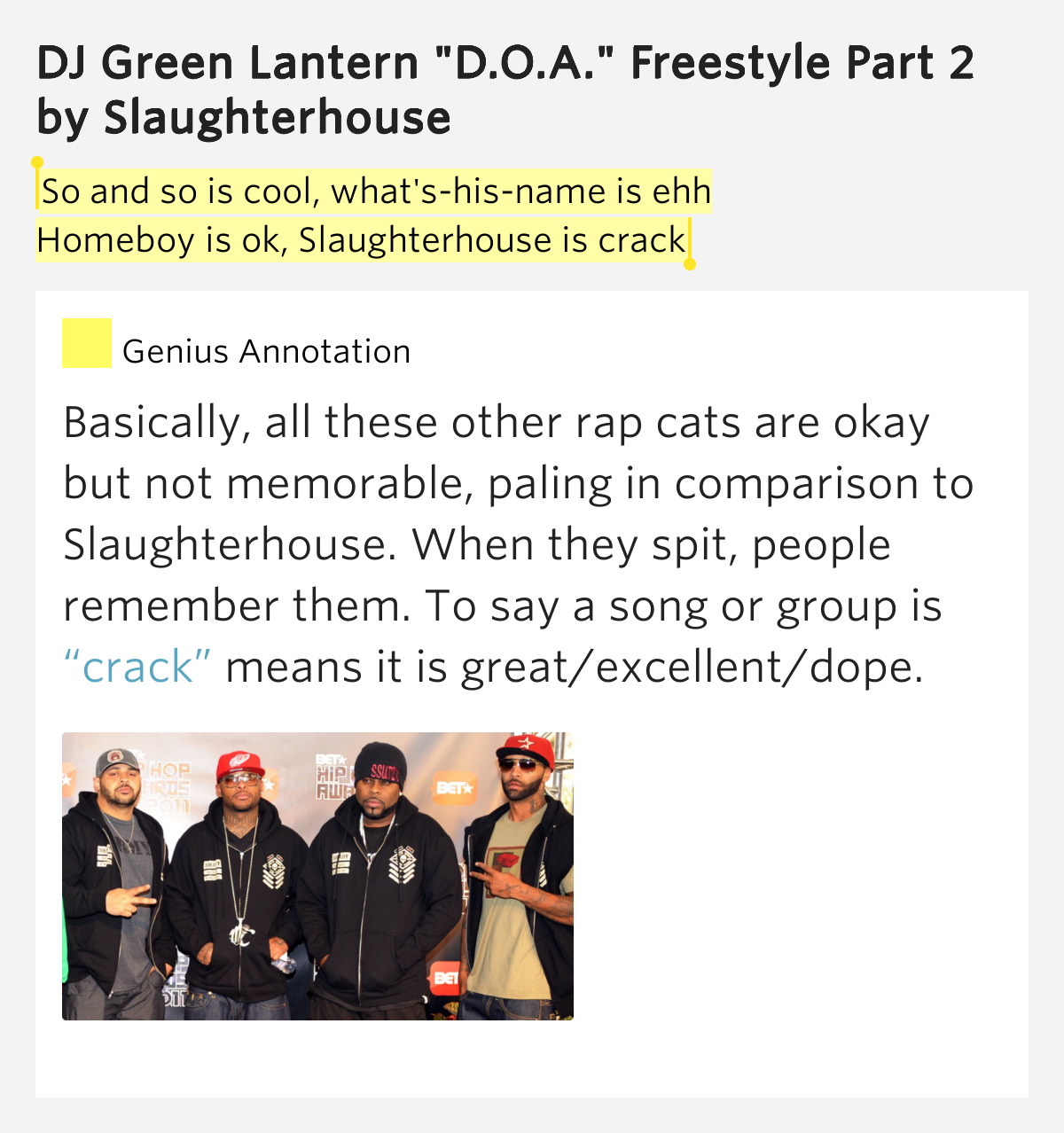 So and so is cool, what'shisname is ehh / Homeboy is ok