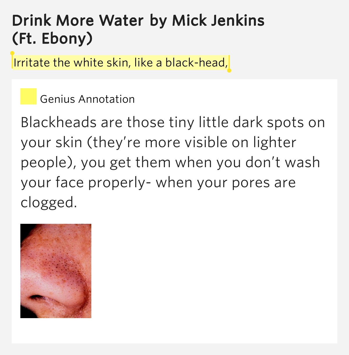 Irritate the white skin, like a blackhead, Drink More Water Lyrics