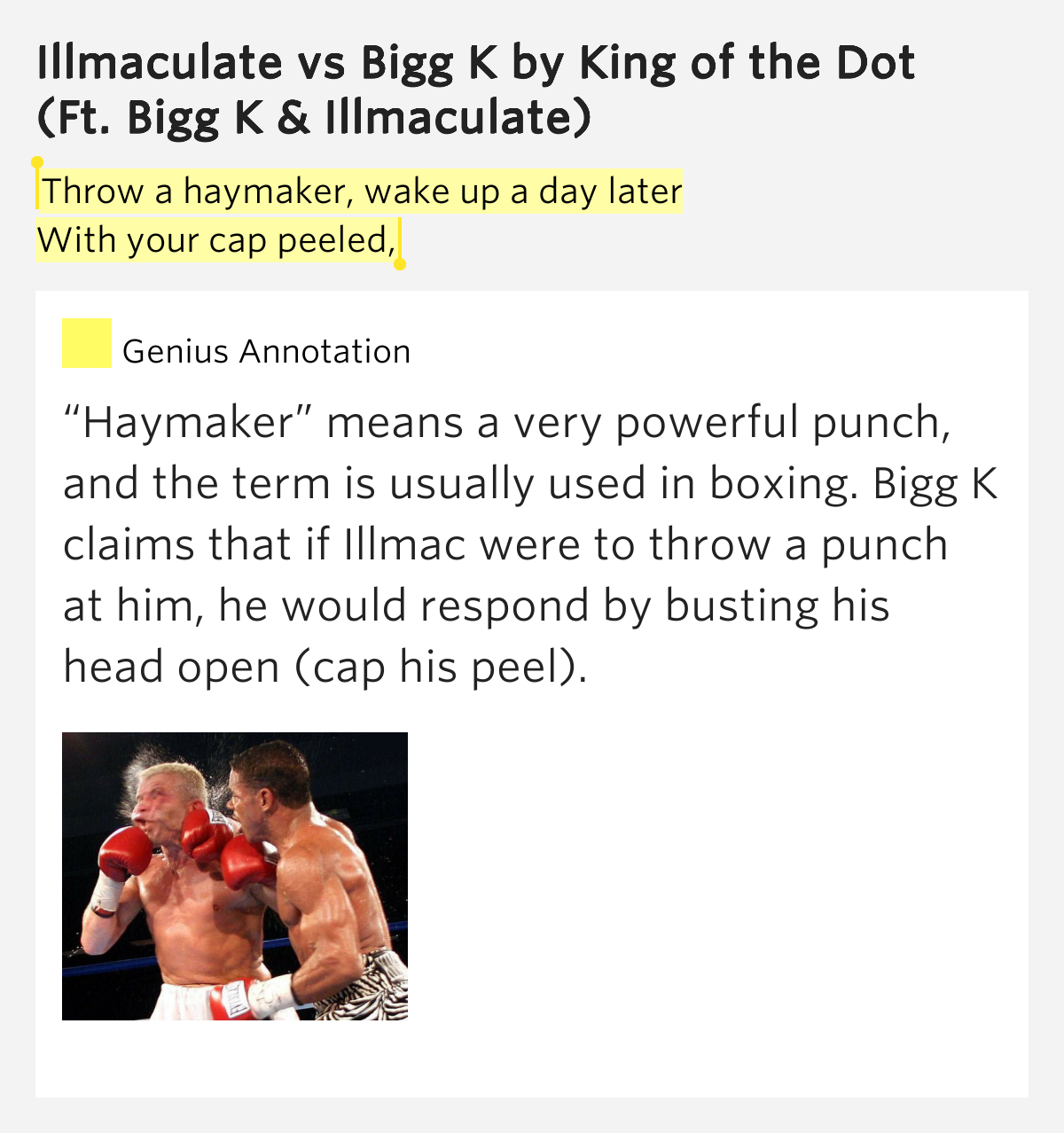 Throw a haymaker, wake up a day later /.. Illmaculate vs Bigg K